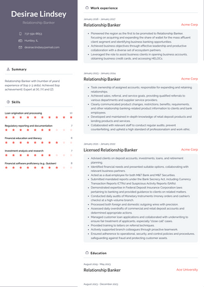 Relationship Banker Resume Sample and Template