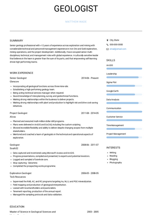 Senior Geologist Resume Sample and Template