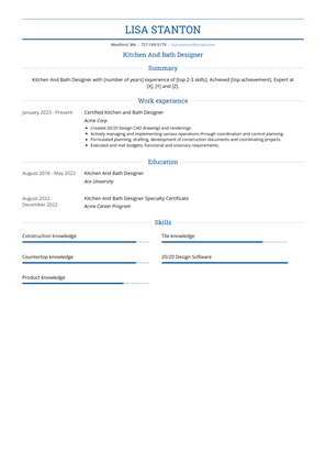 Kitchen And Bath Designer Resume Sample and Template