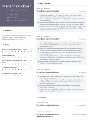 Linux Systems Administrator Resume Sample and Template