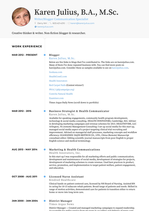 Blogger Resume Sample and Template