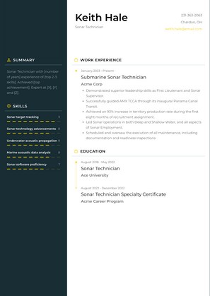 Sonar Technician Resume Sample and Template