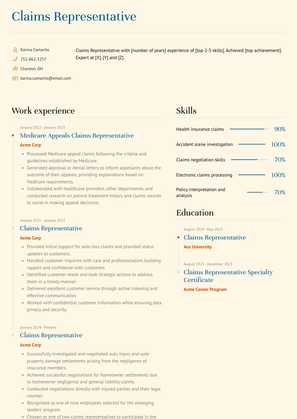 Claims Representative Resume Sample and Template