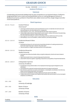 Assistant Professor Resume Sample and Template