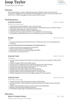 Corporate Consultant Resume Sample and Template