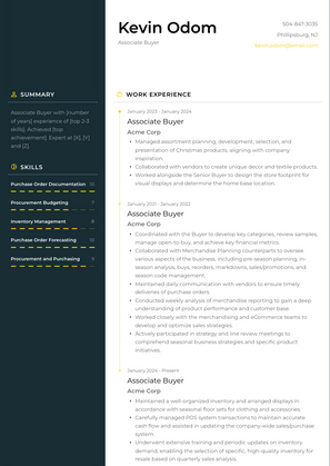 Associate Buyer Resume Sample and Template