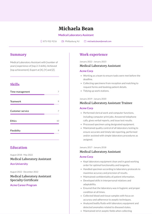 Medical Laboratory Assistant Resume Sample and Template