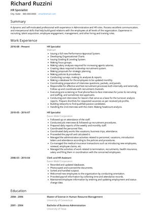 HR Specialist Resume Sample and Template