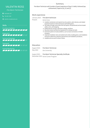 Fire Alarm Technician Resume Sample and Template