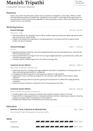 Customer Service Advisor Resume Sample and Template