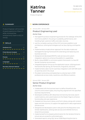 Product Engineer Resume Sample and Template