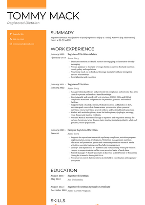 Registered Dietitian Resume Sample and Template