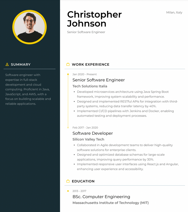 Italy Resume Example - Software Engineer