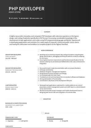 Senior PHP Developer Resume Sample and Template