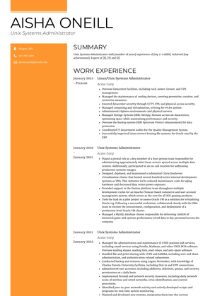 Unix Systems Administrator Resume Sample and Template