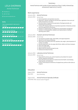 Animal Technician Resume Sample and Template