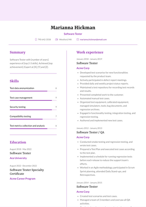 Software Tester Resume Sample and Template