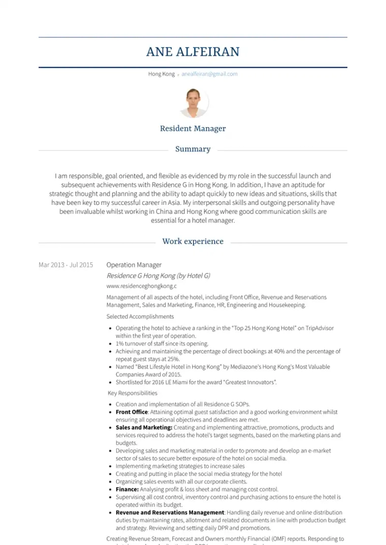 Operations manager resume