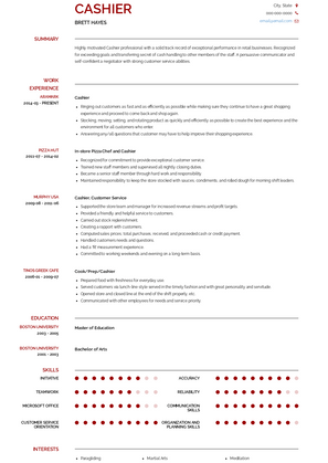 Cashier  Resume Sample and Template