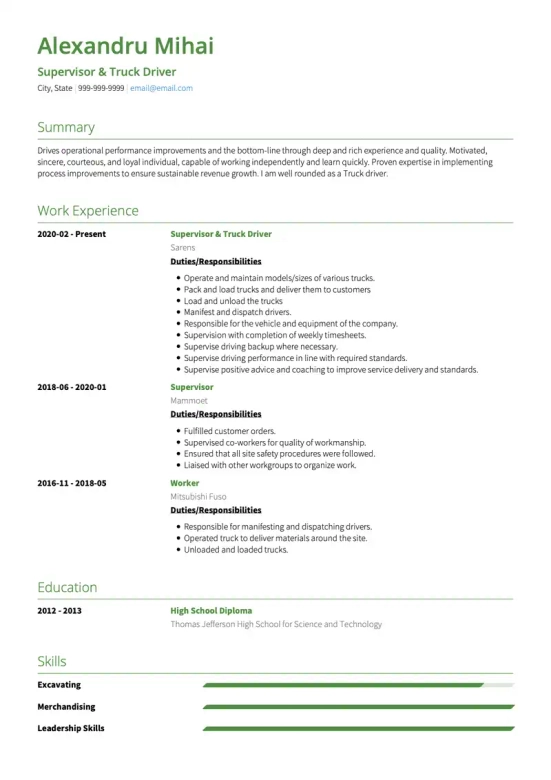 Driver Resume Objective Examples
