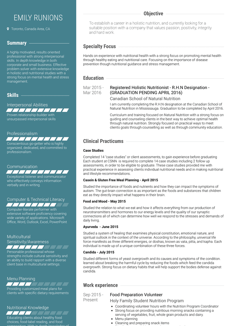 Food Preparation Volunteer Resume Sample and Template