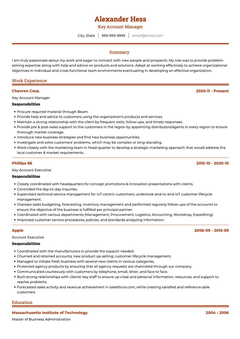 Key Account Manager CV Example and Template