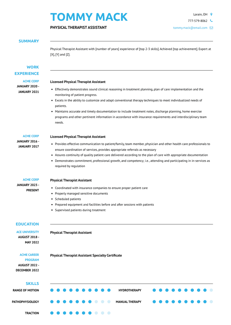 Physical Therapist Assistant Resume Sample and Template