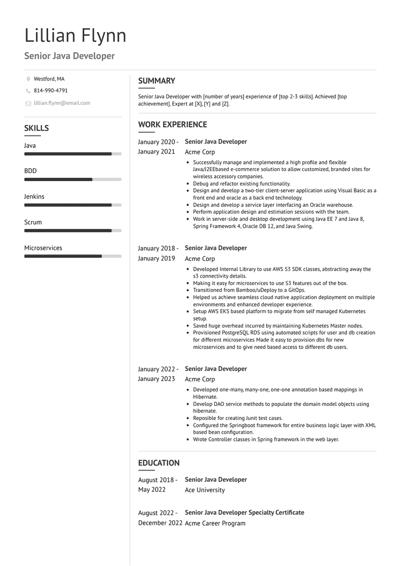 Senior Java Developer Resume Sample and Template