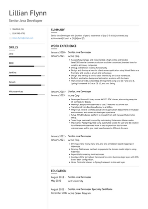 Senior Java Developer Resume Sample and Template