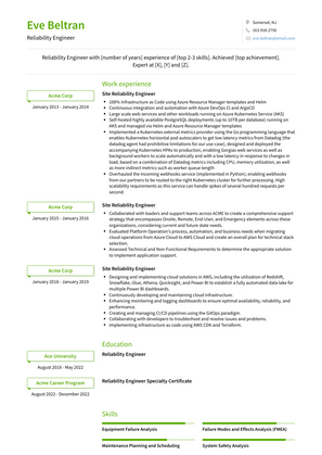 Reliability Engineer Resume Sample and Template