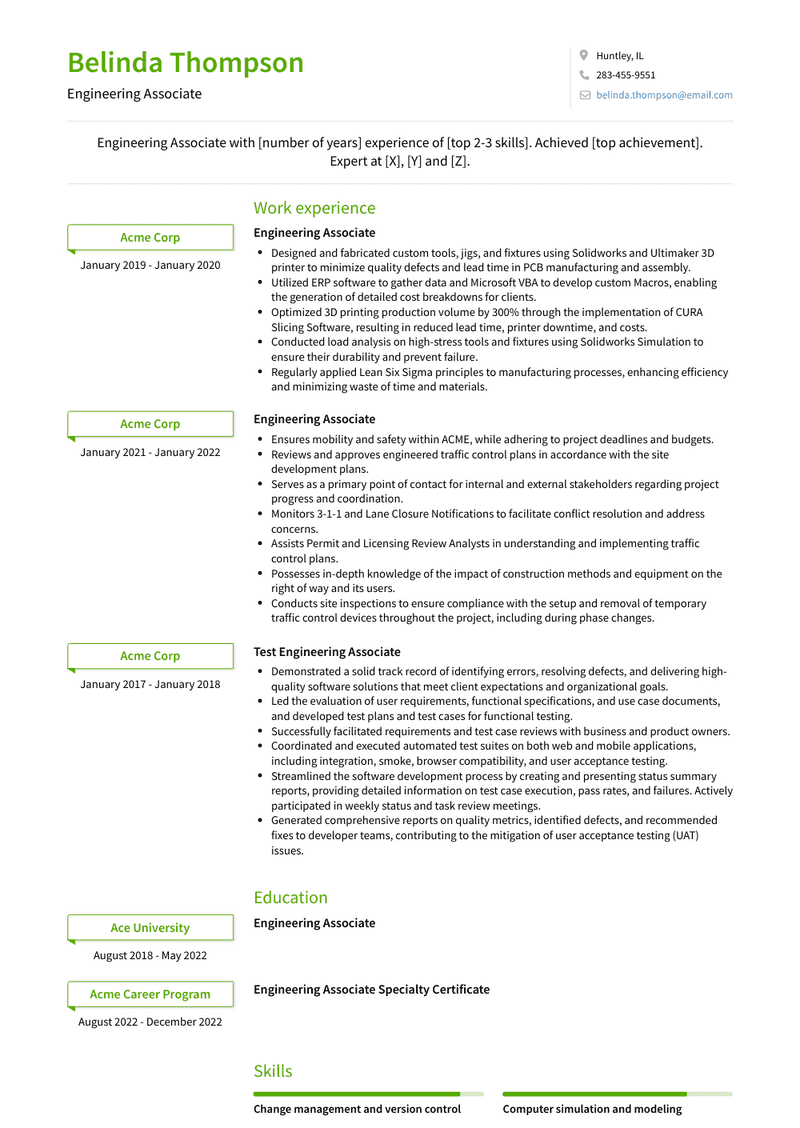 Engineering Associate Resume Sample and Template