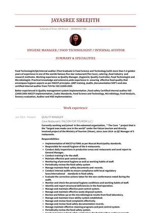 Quality Manager Resume Sample and Template