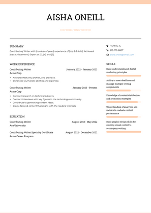 Contributing Writer Resume Sample and Template