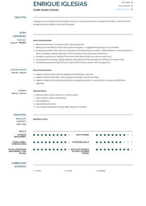 Store House Stocker Resume Sample and Template