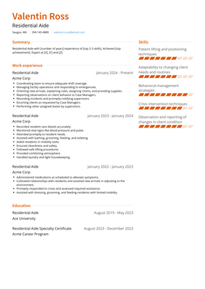Residential Aide Resume Sample and Template