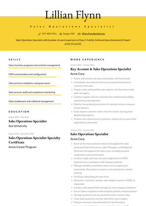 Sales Operations Specialist Resume Sample and Template