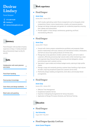 Floral Designer Resume Sample and Template