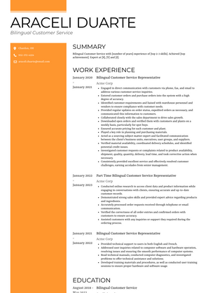 Bilingual Customer Service Resume Sample and Template