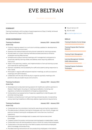 Training Coordinator Resume Sample and Template