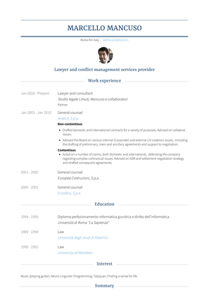 Lawyer And Consultant Resume Sample and Template