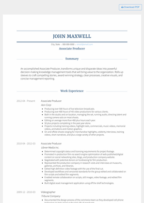 Associate Producer Resume Sample and Template