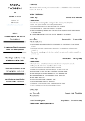 Phone Banker Resume Sample and Template