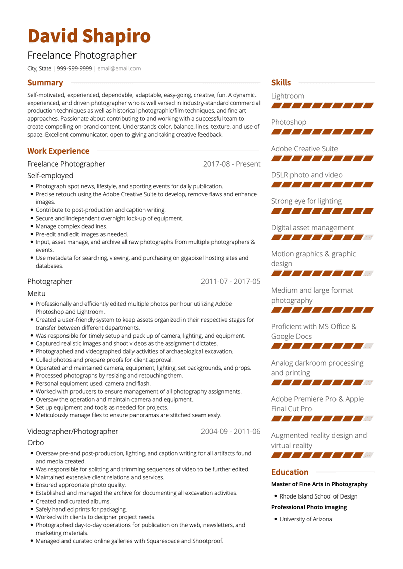 Freelance Photographer CV Example and Template