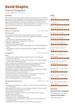 Freelance Photographer Resume Sample and Template