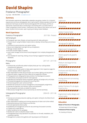 Freelance Photographer CV Example and Template