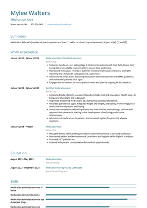 Medication Aide Resume Sample and Template