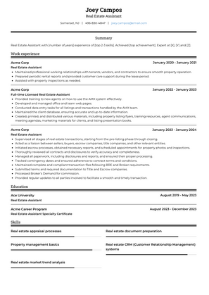 Real Estate Assistant Resume Sample and Template