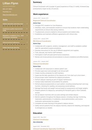 Clinical Coordinator Resume Sample and Template