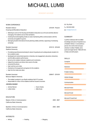 Resident Advisor Resume Sample and Template