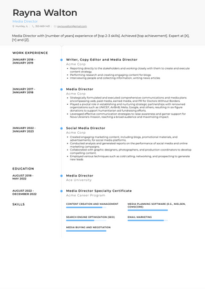 Media Director Resume Sample and Template